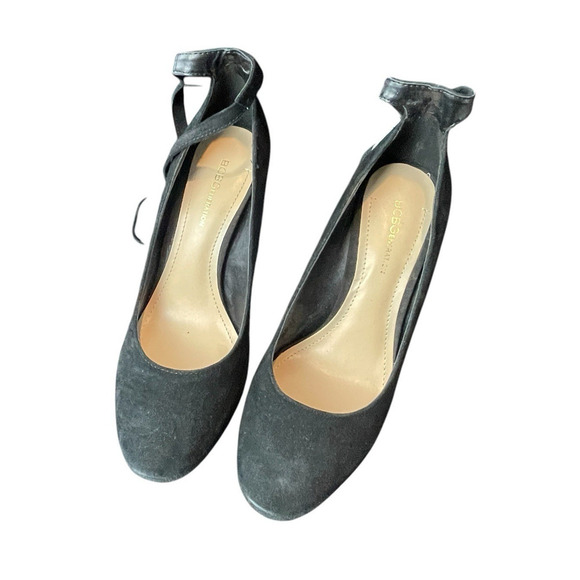 BCBG Ellah Black Sueded Lace Up Stiletto Pumps Women Size 7 Almond Toe NWT Y2K - Picture 1 of 9